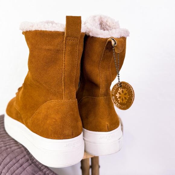 J/Slides Torrie Fleece Lined Water Resistant Platform Boots Cognac Size 10 NWT - Picture 7 of 11
